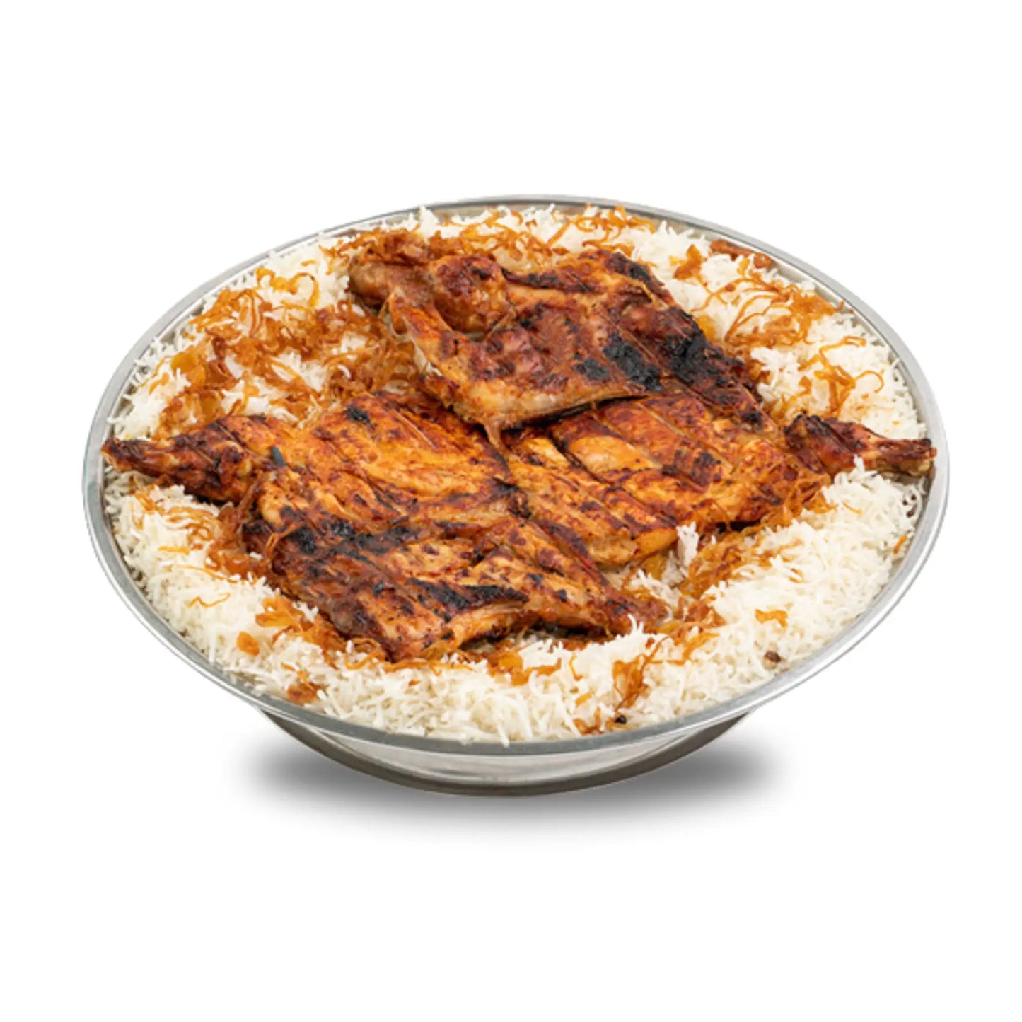 نصف حبة دجاج علی الفحم مع ارز بشاوری