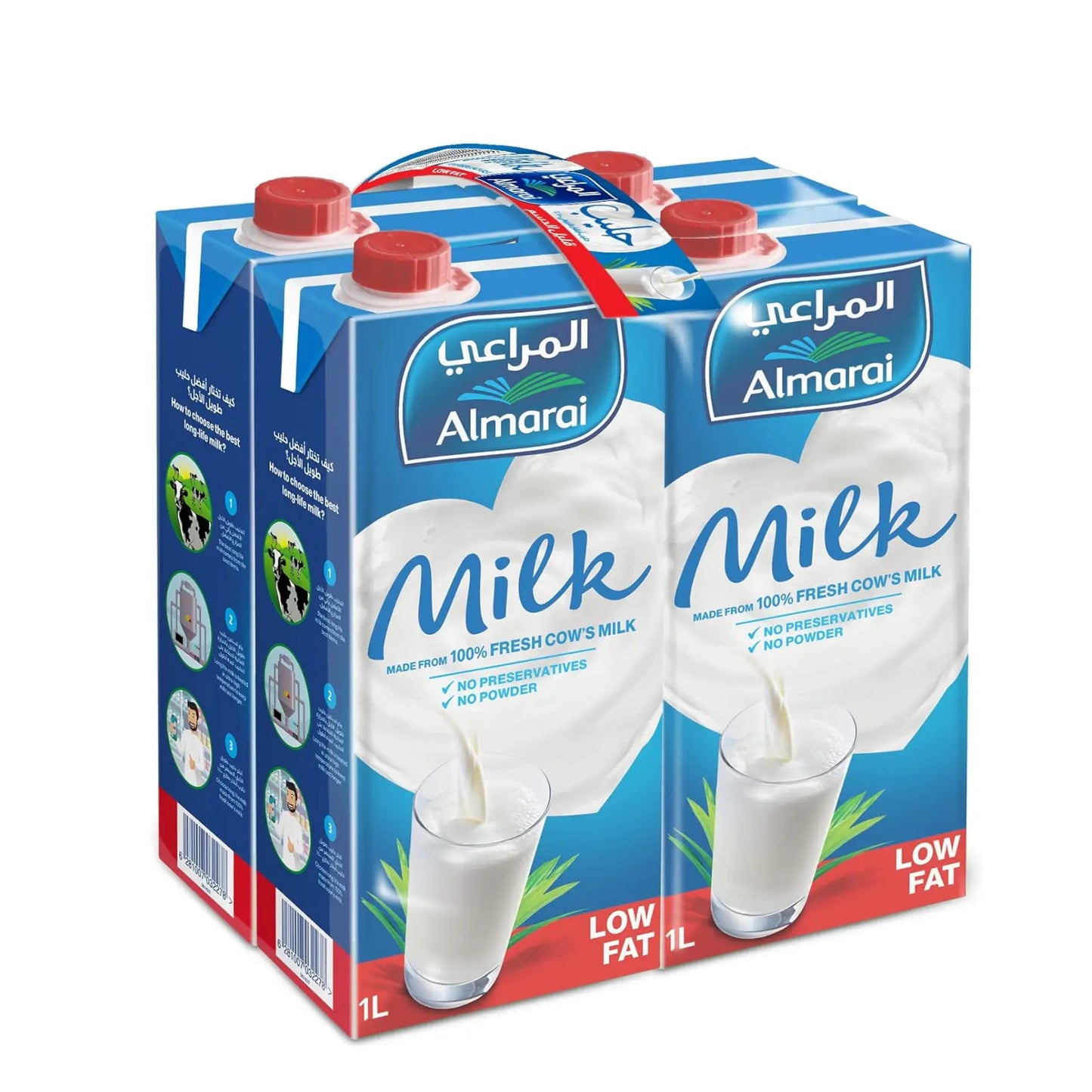 Almarai Low Fat UHT Milk 1 Litre With Added Vitamins, 1 Litre, 4 pieces